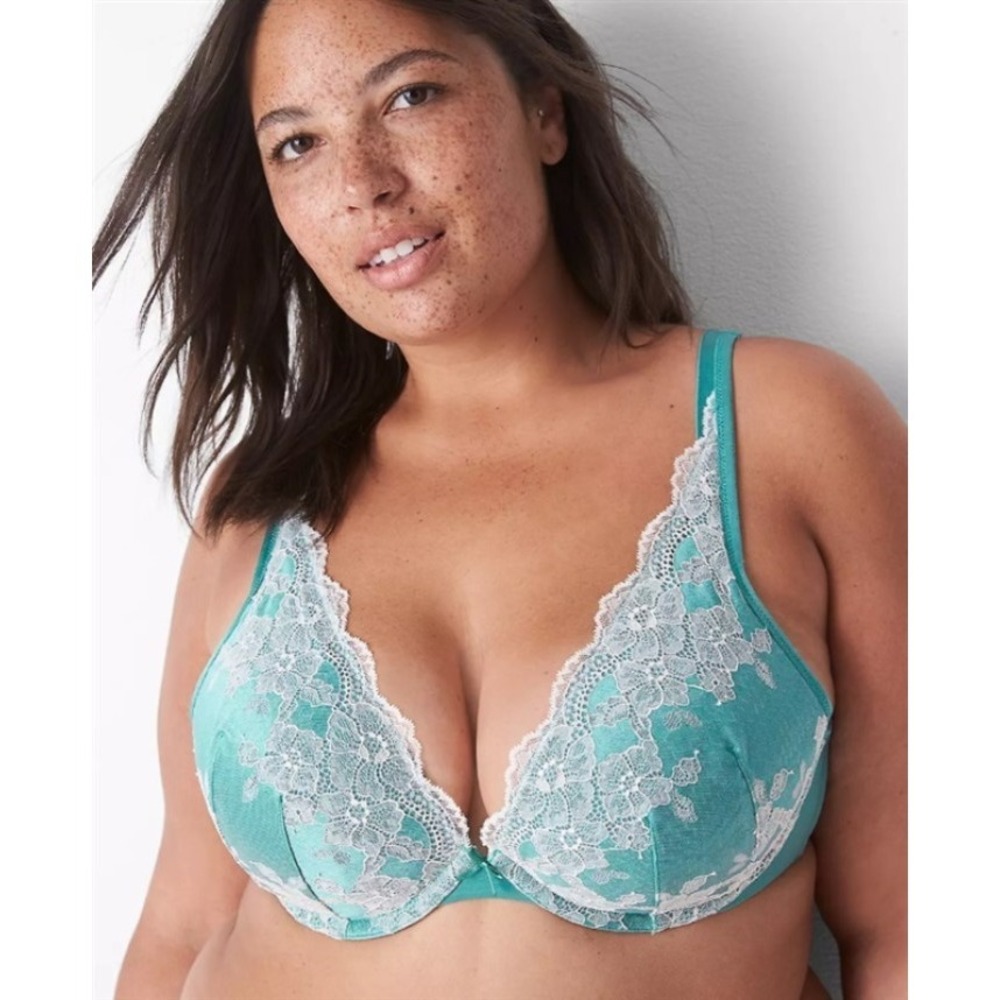 NWT Cacique 40D Modern Boost Plunge Hi Apex Shine Bra 0922 Aqua #99371